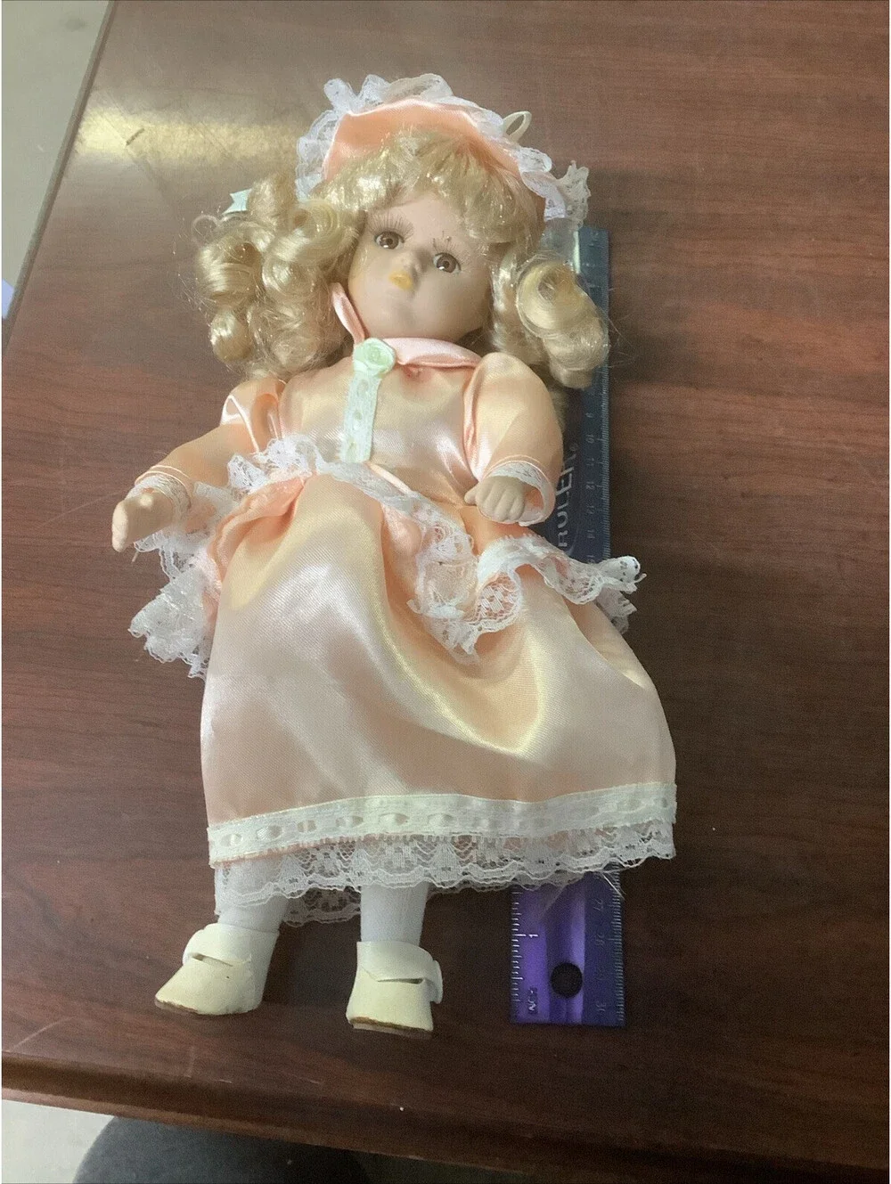Porcelain Musical Wind Up Victorian Doll Plaid Dress